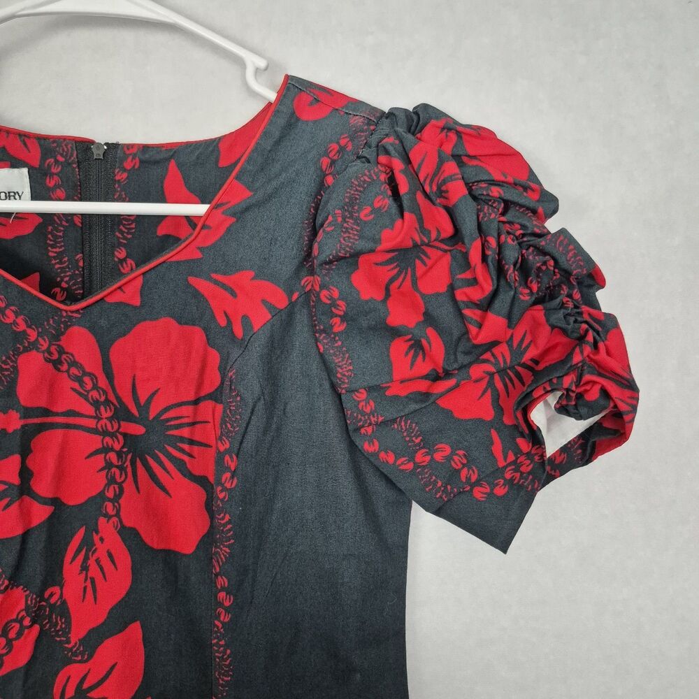 Muumuu Factory Hawaii Tropical Red Black Size 7/8 Dress Luau Ruffle Island Midi - Picture 6 of 12